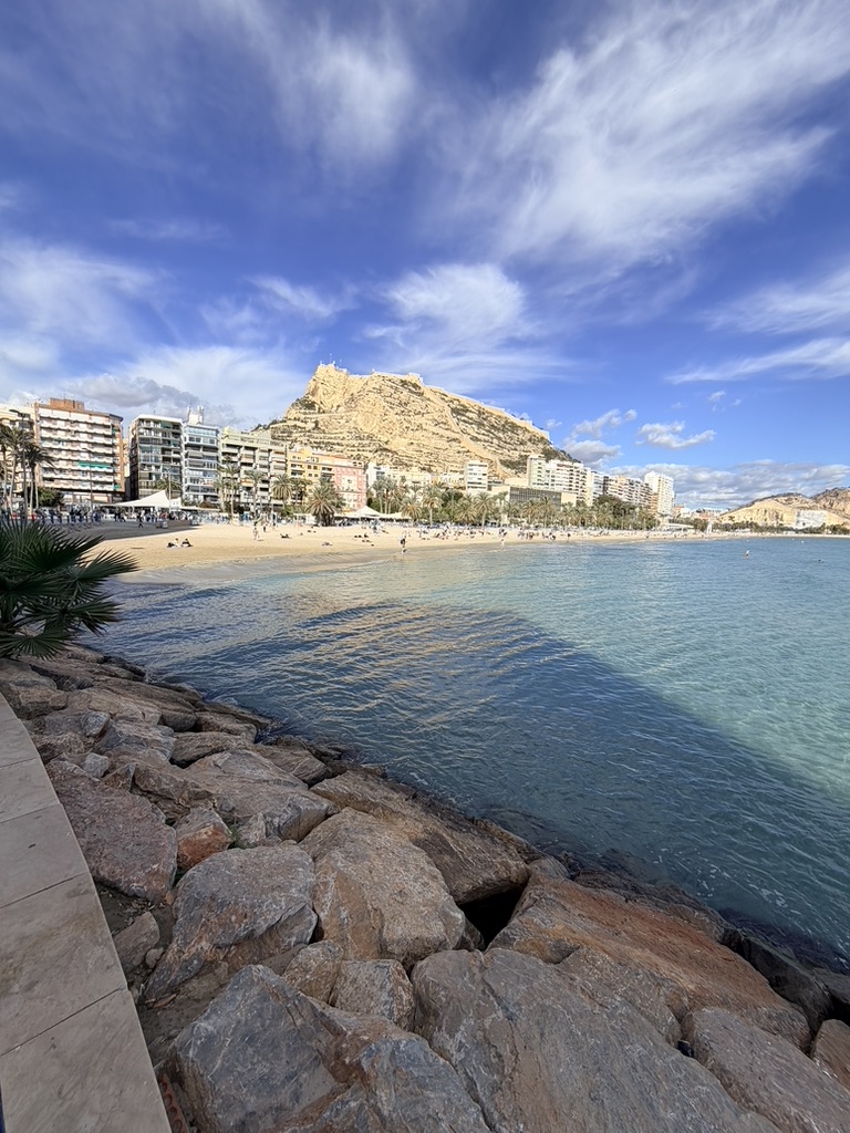 Alicante, Spain — Mediterranean coast with Castle of Santa Bárbara